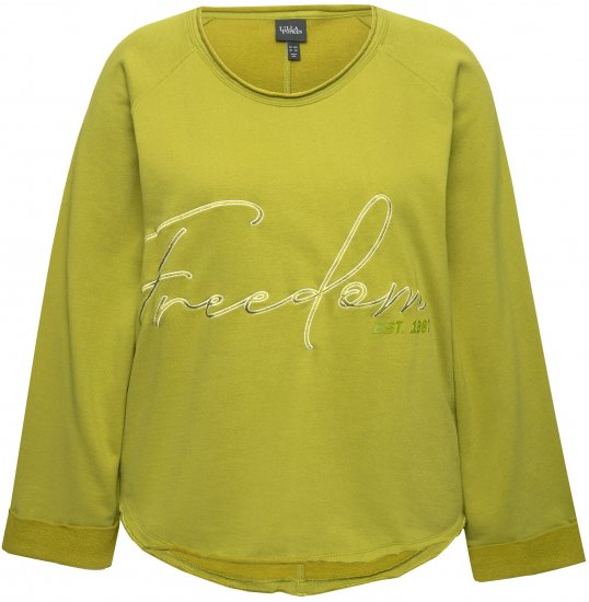 Ulla Popken Embroidered Freedom Rolled Edge Sweatshirt Avocado Green - Puloverji & jopice - 