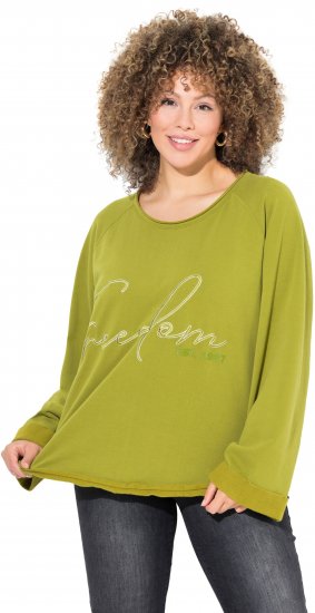 Ulla Popken Embroidered Freedom Rolled Edge Sweatshirt Avocado Green - Puloverji & jopice - 