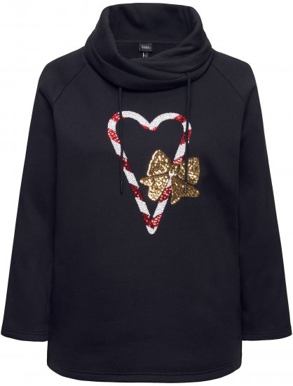Ulla Popken Sparkling Candy Cane Graphic Sweatshirt Black - Puloverji & jopice - 