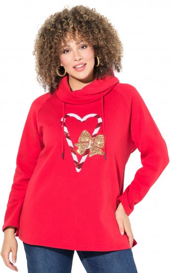 Ulla Popken Sparkling Candy Cane Graphic Sweatshirt Salsa - Puloverji & jopice - 