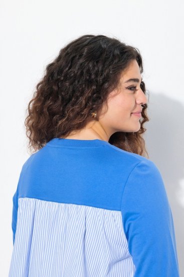 Ulla Popken Pinstripe Gore Long Sleeve Sweatshirt Peacock Blue - Puloverji & jopice - Udobni puloverji in pletenine