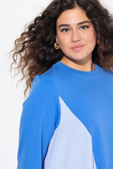 Ulla Popken Pinstripe Gore Long Sleeve Sweatshirt Peacock Blue - Puloverji & jopice - Udobni puloverji in pletenine