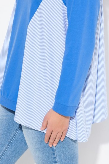 Ulla Popken Pinstripe Gore Long Sleeve Sweatshirt Peacock Blue - Puloverji & jopice - Udobni puloverji in pletenine