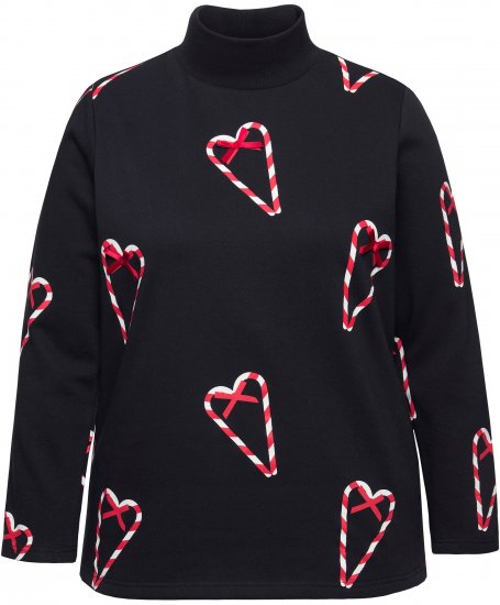Ulla Popken Candy Cane Graphic Sweatshirt Black - Puloverji & jopice - 