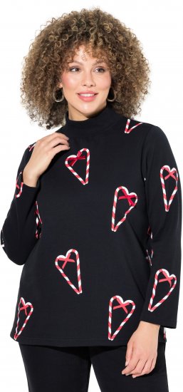Ulla Popken Candy Cane Graphic Sweatshirt Black - Puloverji & jopice - 