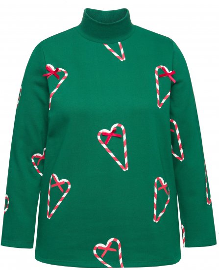 Ulla Popken Candy Cane Graphic Sweatshirt Meadow Green - Puloverji & jopice - 