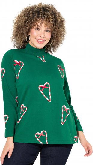 Ulla Popken Candy Cane Graphic Sweatshirt Meadow Green - Puloverji & jopice - 