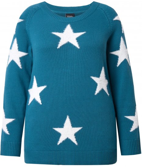 Ulla Popken Glitter Stars Soft Knit Sweater Petrol - Puloverji & jopice - 