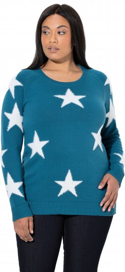 Ulla Popken Glitter Stars Soft Knit Sweater Petrol - Puloverji & jopice - 
