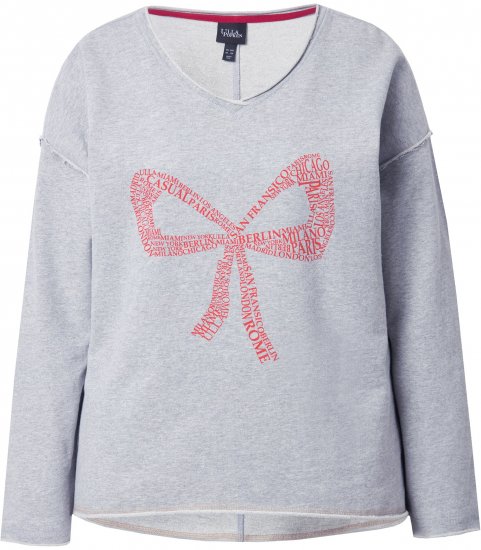 Ulla Popken Bow City Lettering Sweatshirt Light Grey Melange - Puloverji & jopice - 