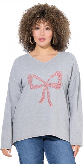 Ulla Popken Bow City Lettering Sweatshirt Light Grey Melange - Puloverji & jopice - 