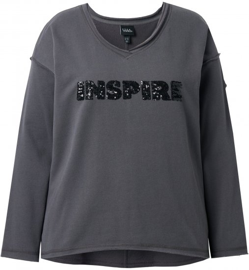 Ulla Popken Inspire Lettering V-Neck Sweatshirt Graphite Grey - Puloverji & jopice - 