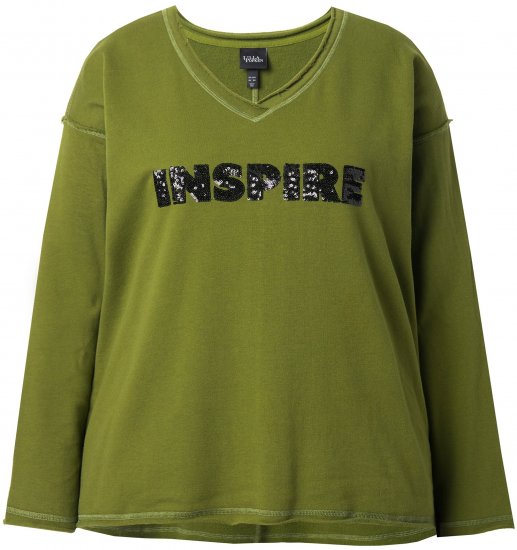 Ulla Popken Inspire Lettering V-Neck Sweatshirt Blooming Bay - Puloverji & jopice - 