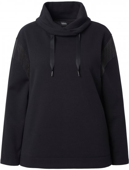 Ulla Popken Chain Fringe Smooth Fleece Sweatshirt Black - Puloverji & jopice - 
