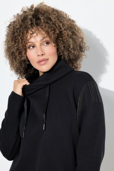 Ulla Popken Chain Fringe Smooth Fleece Sweatshirt Black - Puloverji & jopice - Udobni puloverji in pletenine