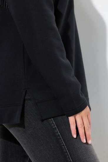Ulla Popken Chain Fringe Smooth Fleece Sweatshirt Black - Puloverji & jopice - Udobni puloverji in pletenine