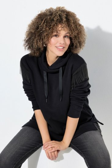 Ulla Popken Chain Fringe Smooth Fleece Sweatshirt Black - Puloverji & jopice - Udobni puloverji in pletenine