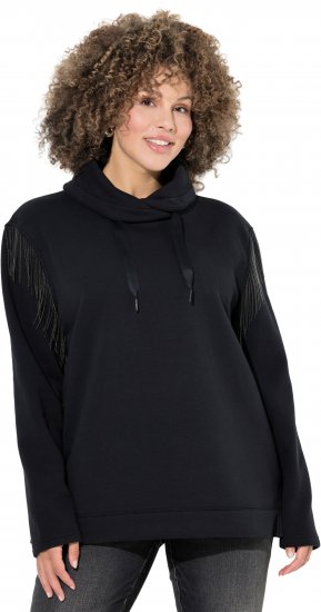 Ulla Popken Chain Fringe Smooth Fleece Sweatshirt Black - Puloverji & jopice - 