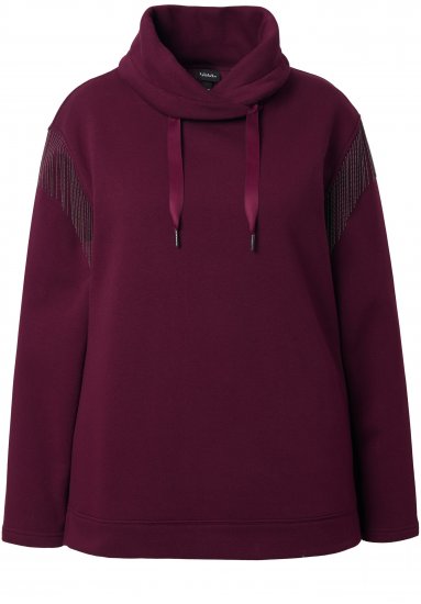 Ulla Popken Chain Fringe Smooth Fleece Sweatshirt Dark Wine Red - Puloverji & jopice - 