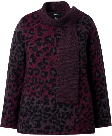 Ulla Popken Leopard Print Scarf Sweater Dark Wine Red - Puloverji & jopice - 