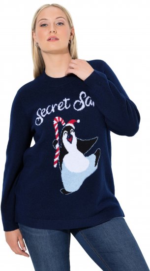 Ulla Popken Christmas Motif Classic Fit Sweater Navy - Puloverji & jopice - 