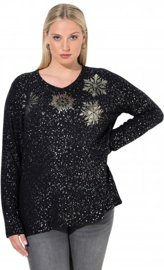 Ulla Popken Metallic Print Extra Soft Christmas Sweatshirt Black - Puloverji & jopice - 