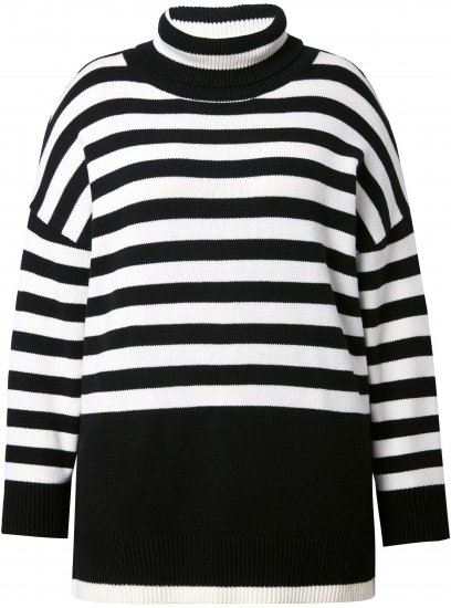 Ulla Popken Striped Stand-Up Collar Sweater Black - Puloverji & jopice - 