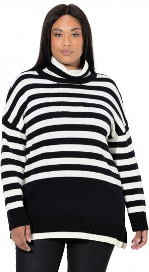 Ulla Popken Striped Stand-Up Collar Sweater Black - Puloverji & jopice - 