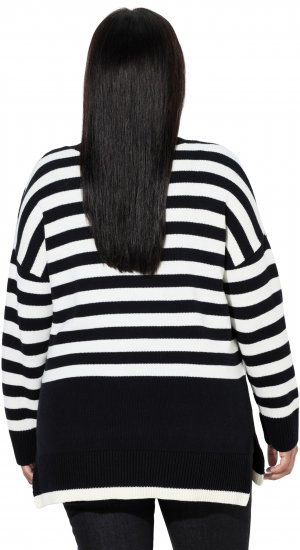 Ulla Popken Striped Stand-Up Collar Sweater Black - Puloverji & jopice - 