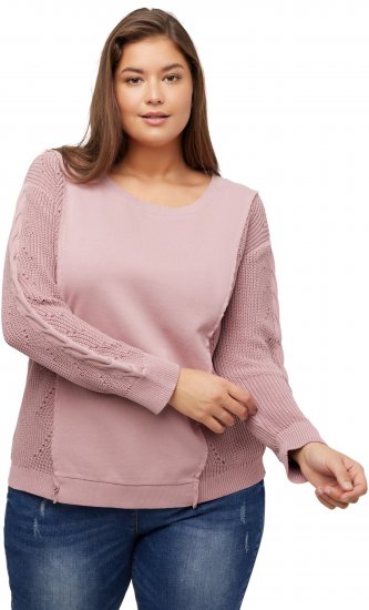 Ulla Popken Mixed Knit Patch Look Sweatshirt Old Pink - Puloverji & jopice - 