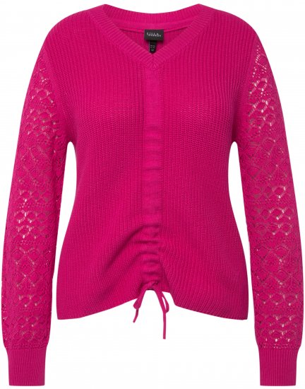 Ulla Popken Shaker Stitch Cropped Gathered Sweater Fuchsia Pink - Puloverji & jopice - 