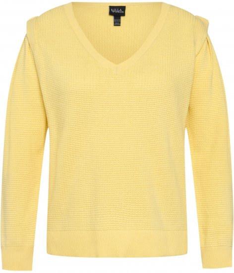 Ulla Popken Shoulder Accent Classic Fit Textured Knit Sweater Lemon Yellow - Puloverji & jopice - 
