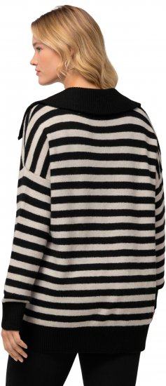 Ulla Popken Striped Troyer Collar Sweater Black - Puloverji & jopice - 