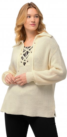 Ulla Popken Lace Up Sailor Collar Sweater Vanilla - Puloverji & jopice - 