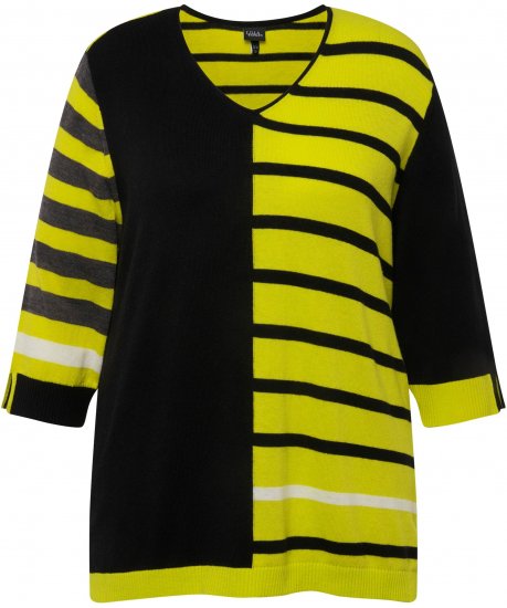 Ulla Popken Mixed Stripe 3/4 Sleeve Colorblock Sweater Apple Green - Puloverji & jopice - 