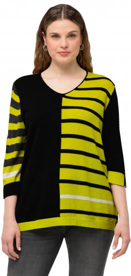 Ulla Popken Mixed Stripe 3/4 Sleeve Colorblock Sweater Apple Green - Puloverji & jopice - 