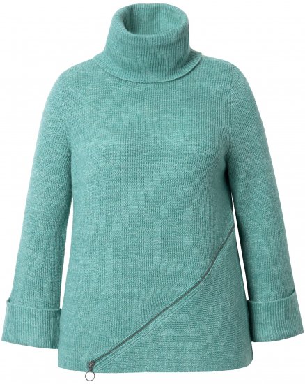 Ulla Popken Asymmetric Zipper Turtleneck Sweater Green - Puloverji & jopice - 