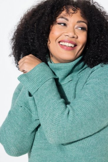 Ulla Popken Asymmetric Zipper Turtleneck Sweater Green - Puloverji & jopice - Udobni puloverji in pletenine