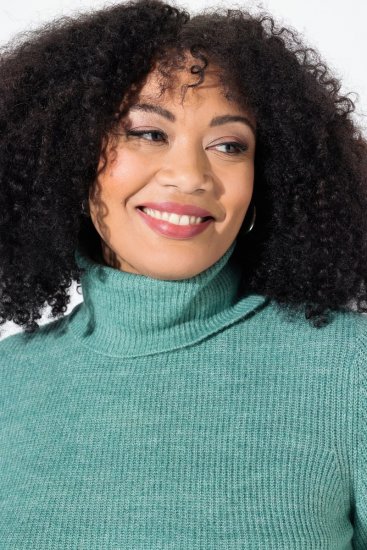 Ulla Popken Asymmetric Zipper Turtleneck Sweater Green - Puloverji & jopice - Udobni puloverji in pletenine
