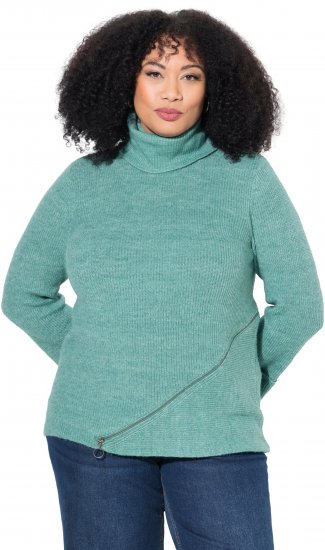 Ulla Popken Asymmetric Zipper Turtleneck Sweater Green - Puloverji & jopice - 