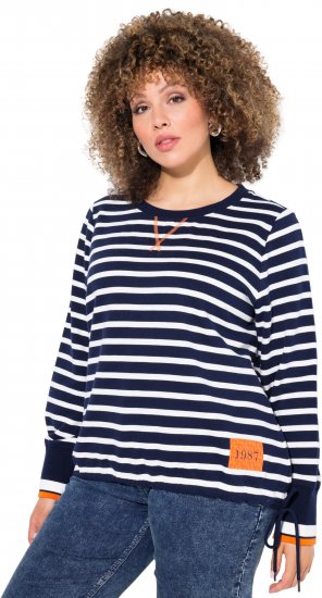 Ulla Popken Striped Drawstring Hem Sweatshirt Navy - Puloverji & jopice - 