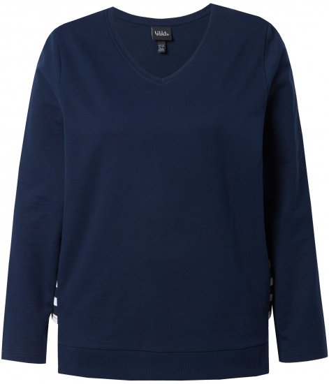 Ulla Popken Stripe Panel Long Sleeve V-Neck Sweatshirt Navy - Puloverji & jopice - 
