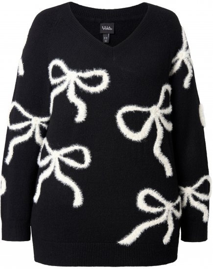 Ulla Popken Glitter Bow Sweater Black - Puloverji & jopice - 