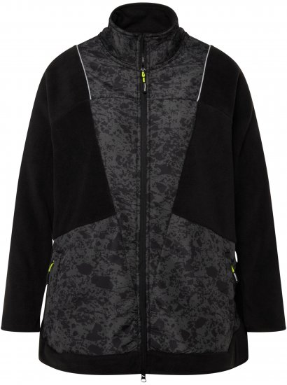Ulla Popken Patch Print Fleece Jacket Black - Puloverji & jopice - 
