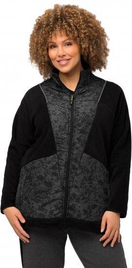 Ulla Popken Patch Print Fleece Jacket Black - Puloverji & jopice - 