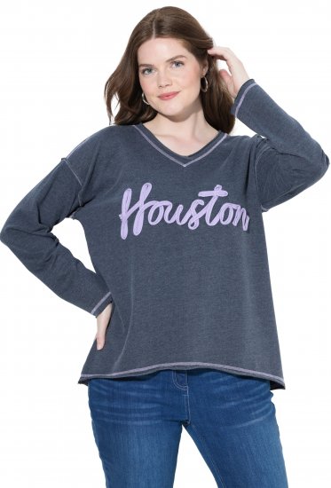 Ulla Popken Houston Textured Lettering Sweatshirt Navy - Puloverji & jopice - 
