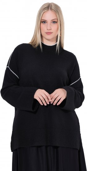 Ulla Popken Decorative Seam Contrast Color Sweater Black - Puloverji & jopice - 