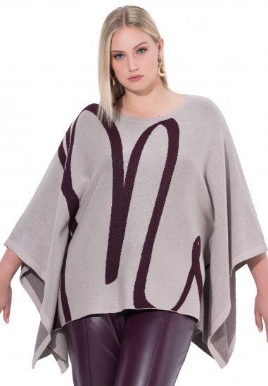 Ulla Popken Brushstroke Knit Poncho Beige - Puloverji & jopice - 
