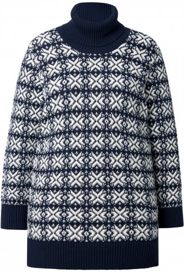 Ulla Popken Eco Cotton Geometric Snowflake Sweater Navy - Puloverji & jopice - 