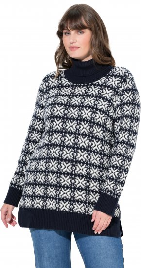 Ulla Popken Eco Cotton Geometric Snowflake Sweater Navy - Puloverji & jopice - 